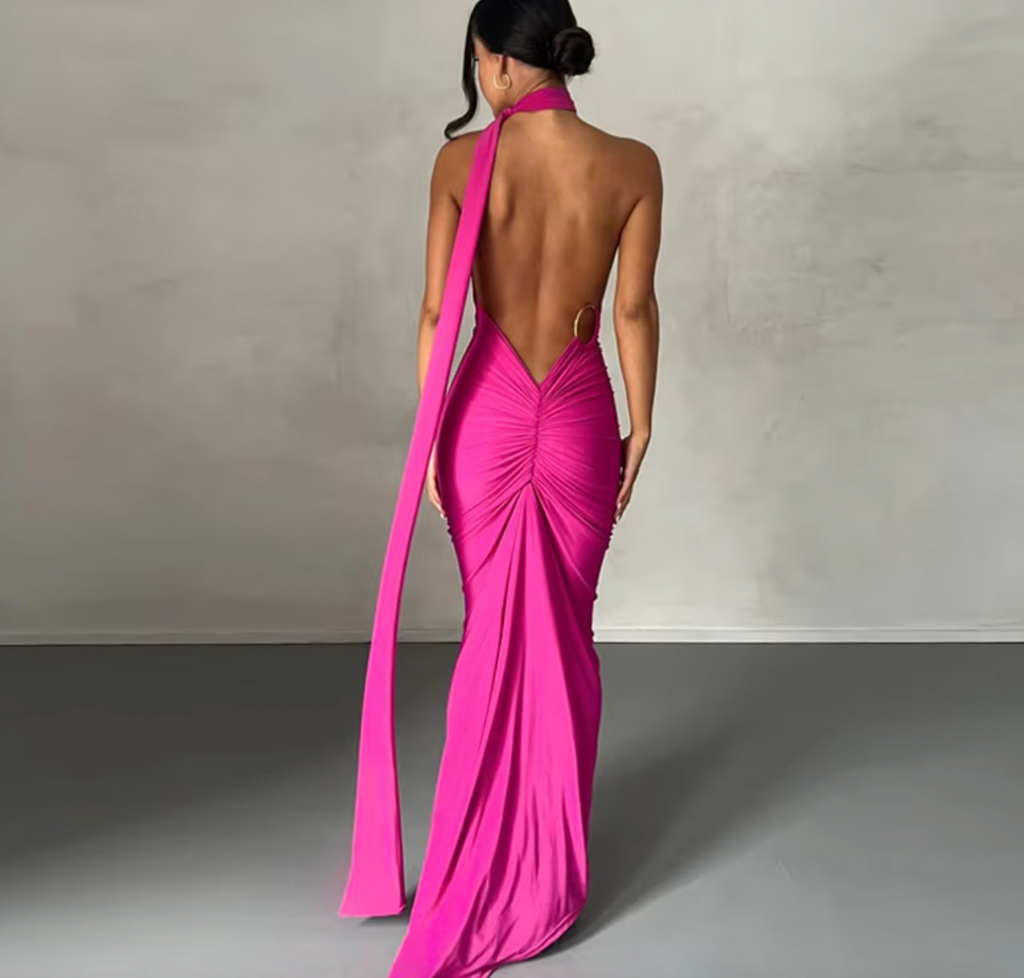 TRES LOW V BACK ONE SHOULDER GOWN