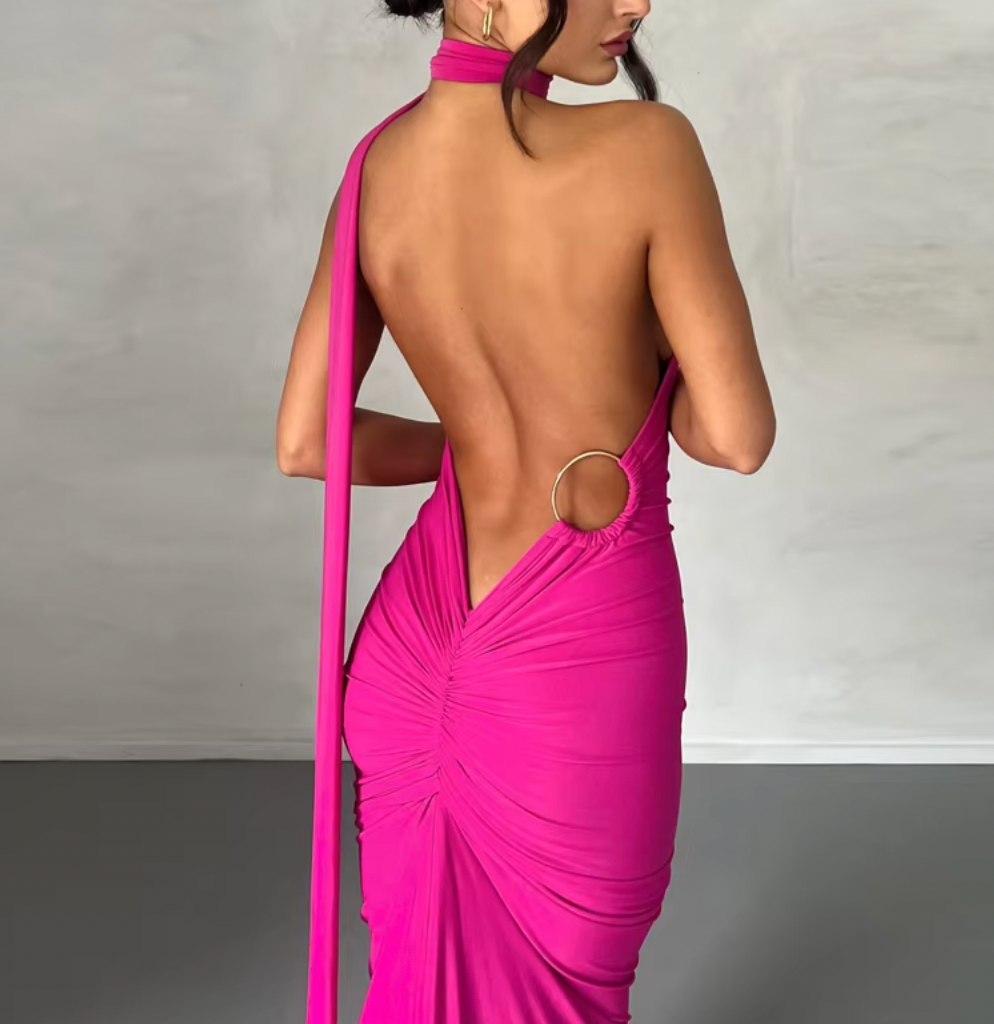 TRES LOW V BACK ONE SHOULDER GOWN