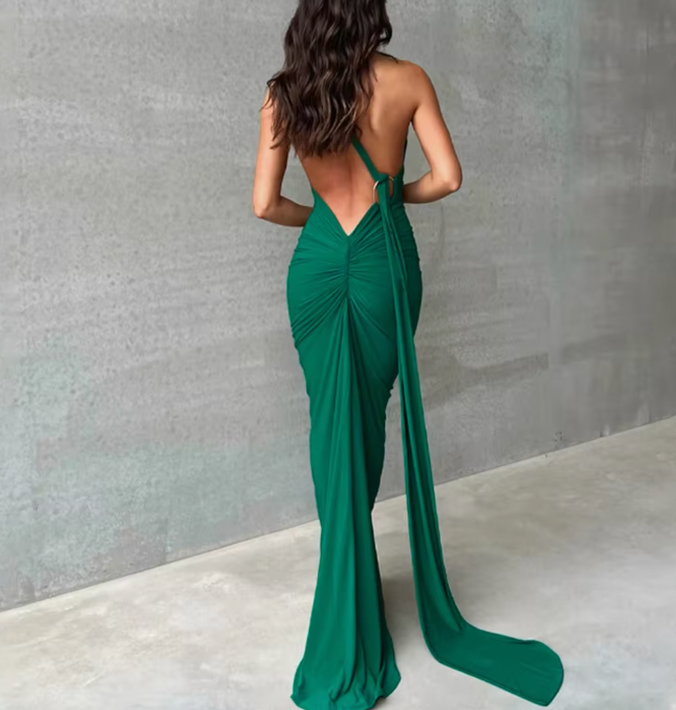 TRES LOW V BACK ONE SHOULDER GOWN