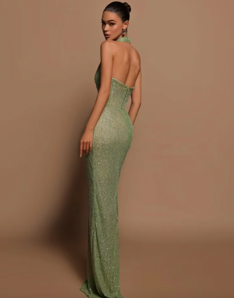 ROSE PLUNGE NECK SEQUIN GOWN