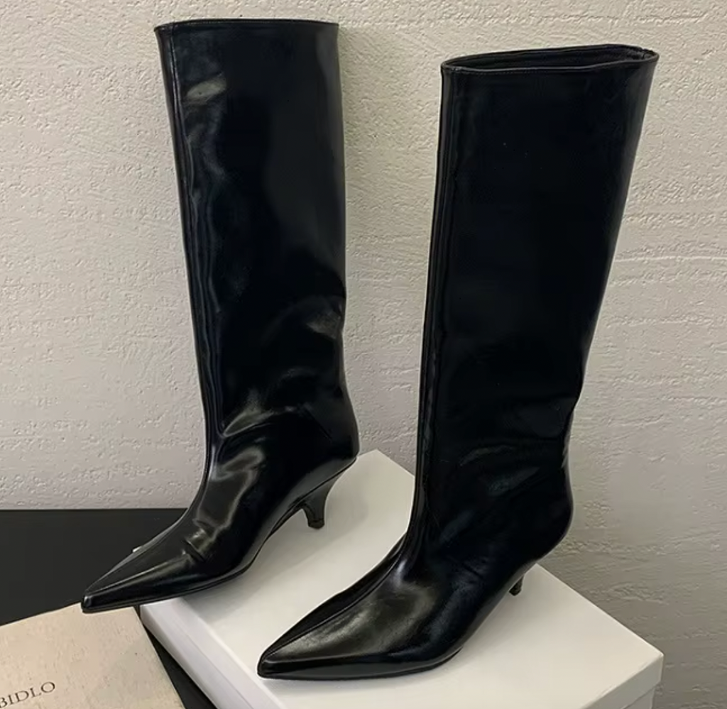 THEIA KNEE HIGH KITTEN HEEL BOOTS