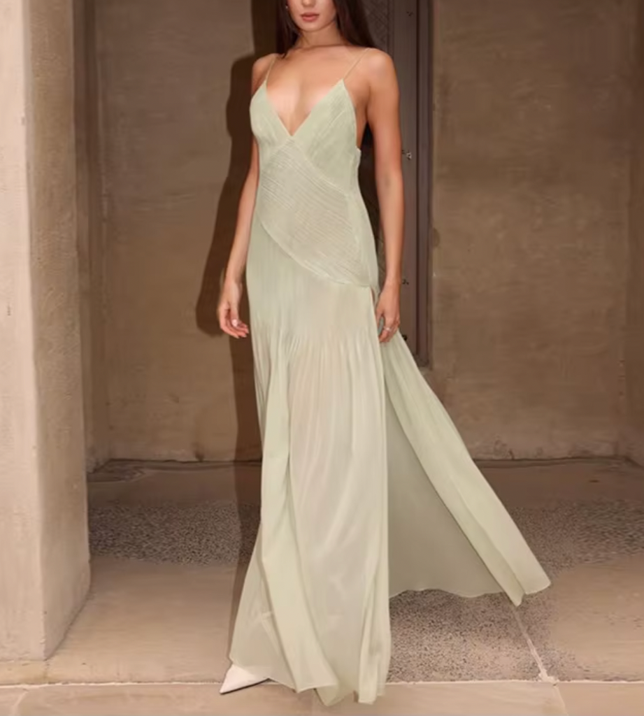 ATHENA PLEATED V NECK MAXI DRESS