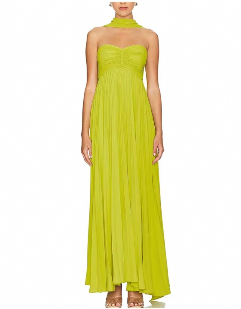 MELANI GREEN PLEATED STRAPLESS GOWN