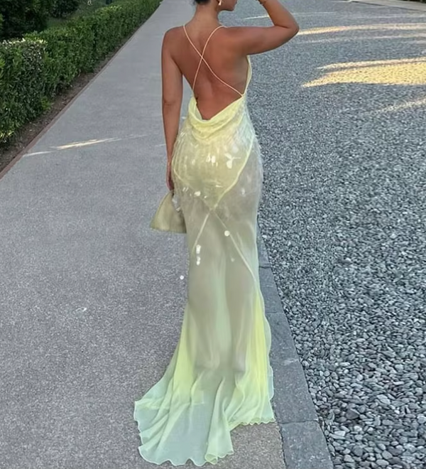 JANA SHEER SEQUIN V NECK DRESS