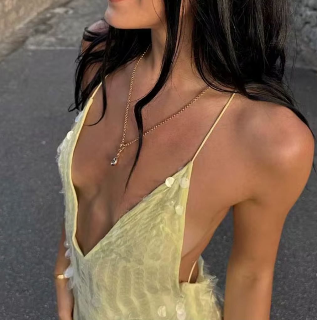 JANA LOW BACK YELLOW PLUNGE SEQUIN DRESS