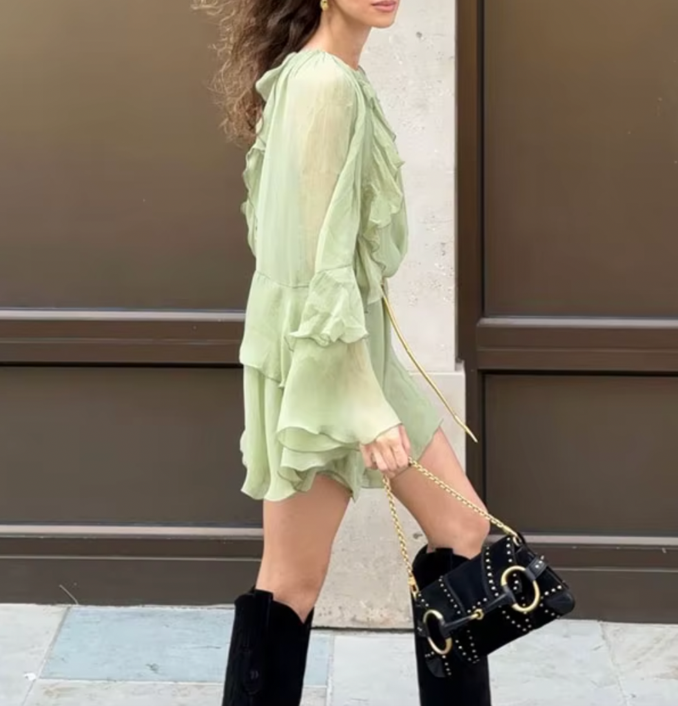 CHLOE RUFFLE CHIFFON MINI DRESS