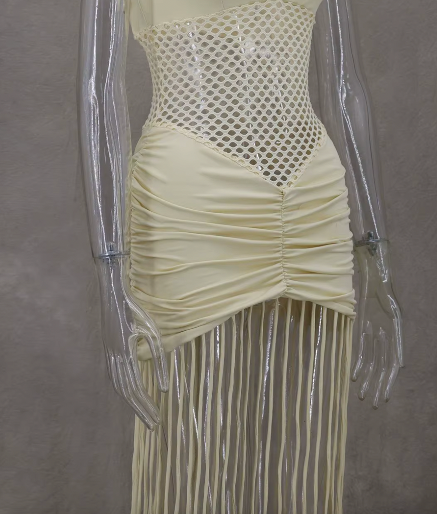 DELLA FRINGE MESH DRESS