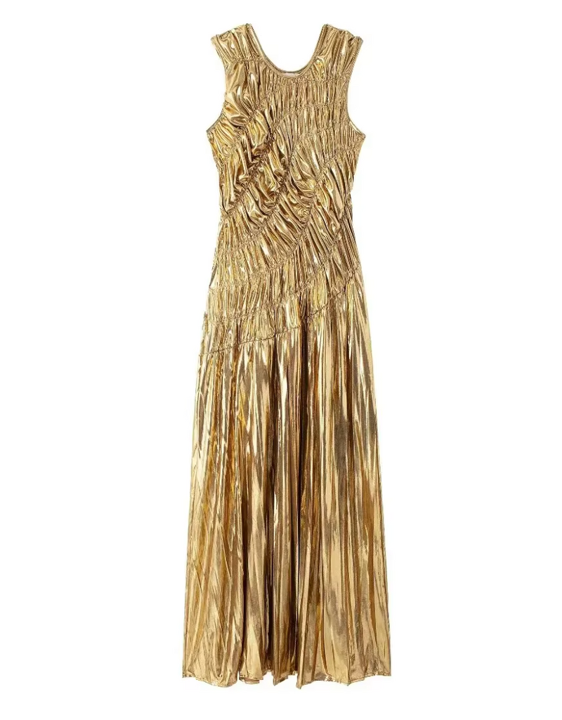 THEA GOLD PLEATED GODDESS DRESS