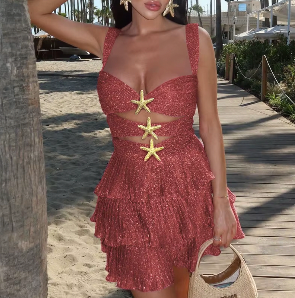 PENNY STARFISH CUTOUT PLEATED DRESS