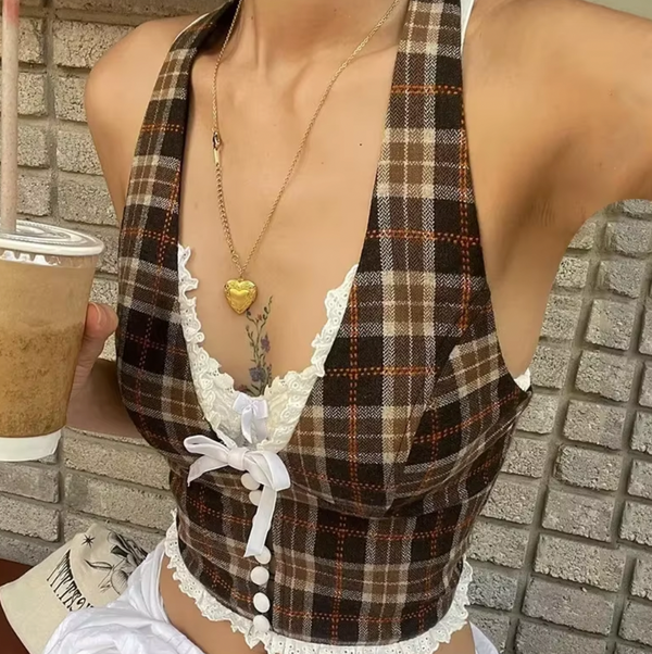 JESSI PLAID HALTER TOP