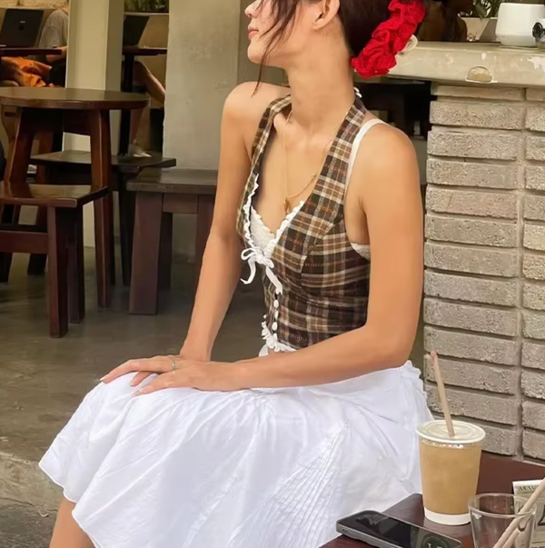 JESSI PLAID HALTER TOP