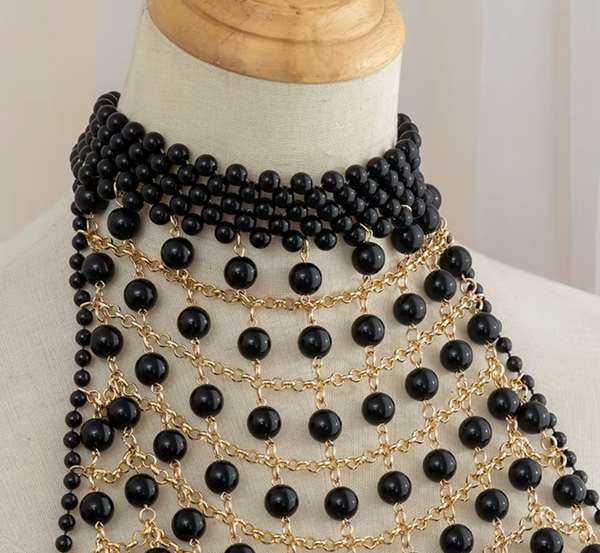 SCARLET HALTER PEARL BEADED TOP
