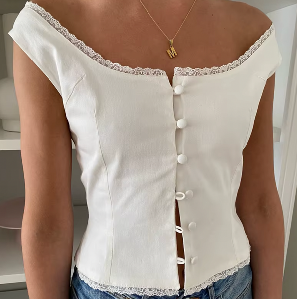 JANICE SUMMER POPLIN BUTTON TOP