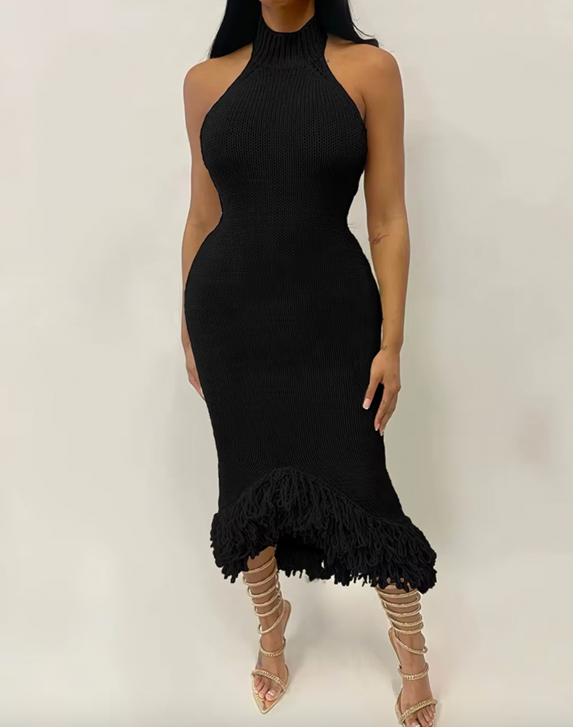 LANICIA HALTER KNIT FRINGE DRESS