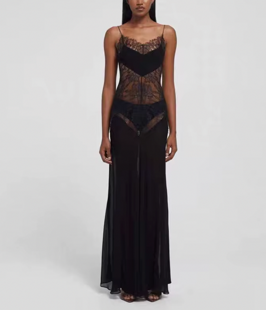 LIZZY SHEER LACE CHIFFON MAXI