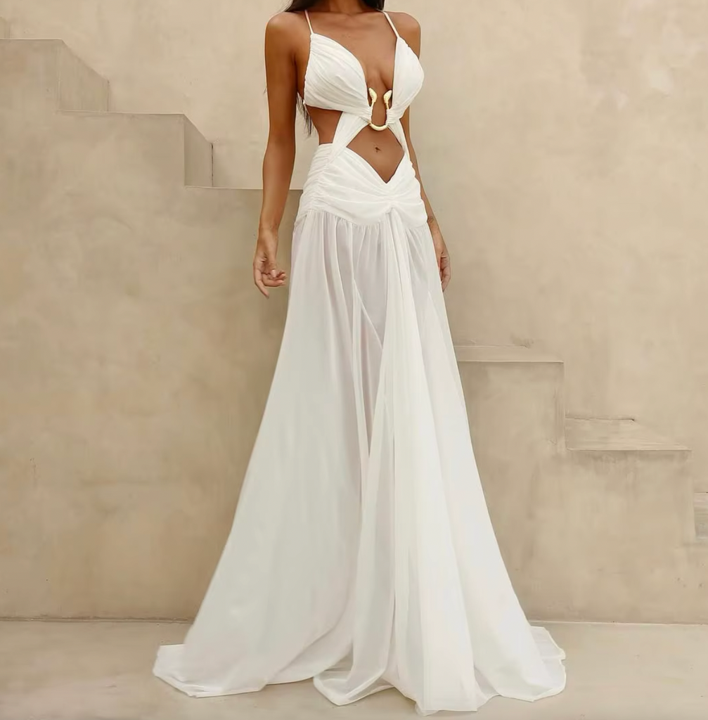 chiffon goddess wedding dress Aurora: Ethereal Satin and Silk Chiffon Wedding Gown