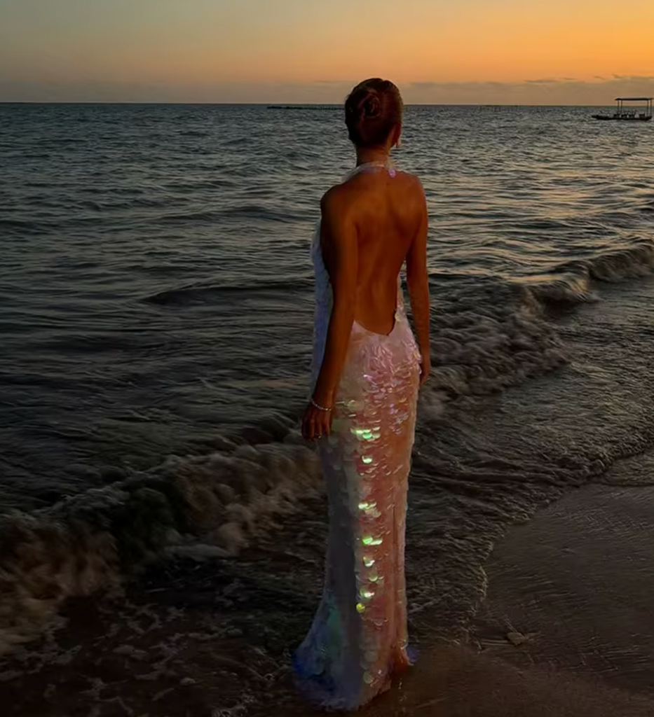 RAYA SEQUIN HALTER LOW BACK DRESS
