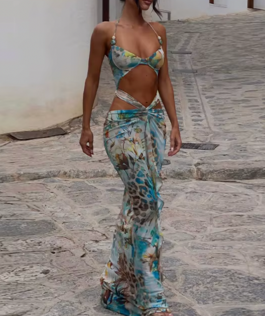 LAURA BIKINI CUTOUT PRINTED DRESS
