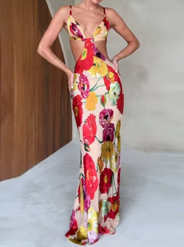 ELOISE FLORAL MAXI CUTOUT DRESS
