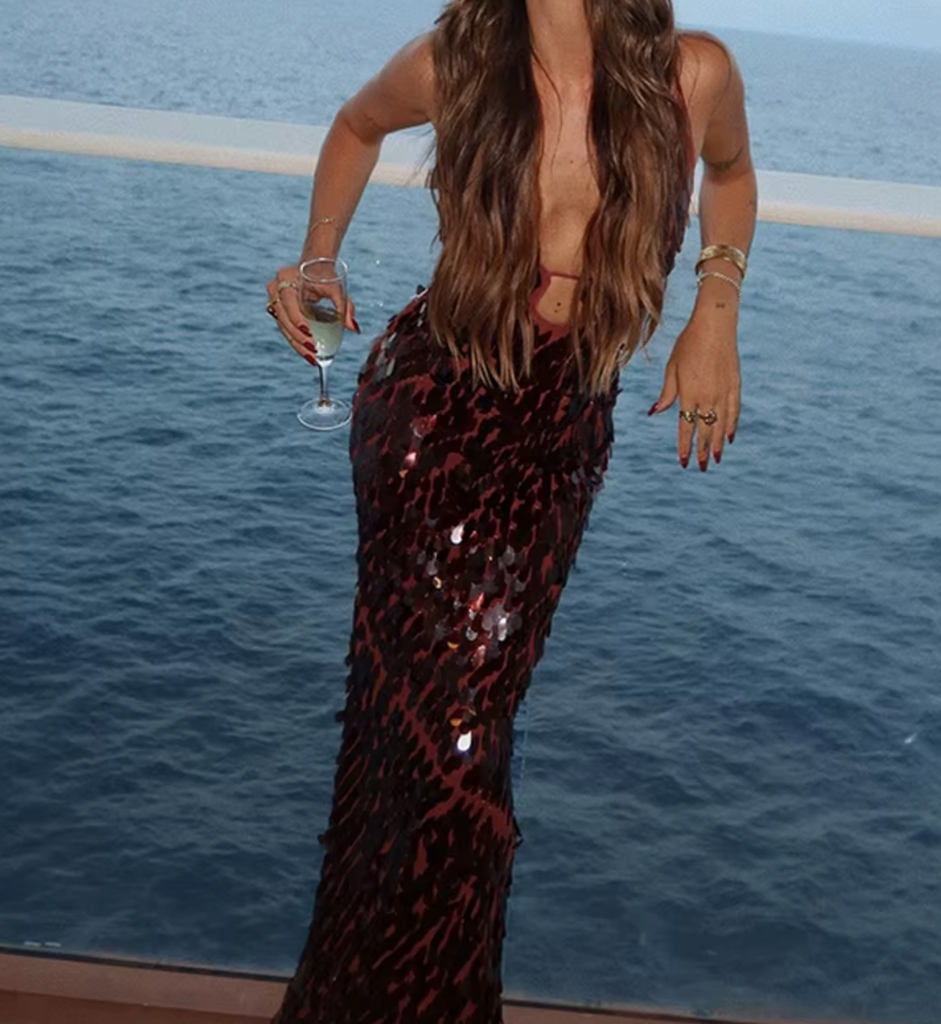 AUSTIN BROWN V NECK SEQUIN DRESS