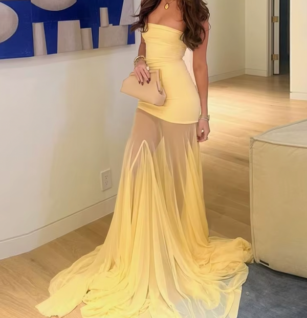 THEO STRAPLESS CHIFFON DRESS