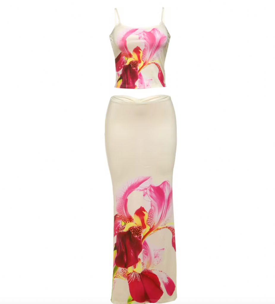 CARRIE Y2K 2 PC TOP AND SKIRT FLORAL SET