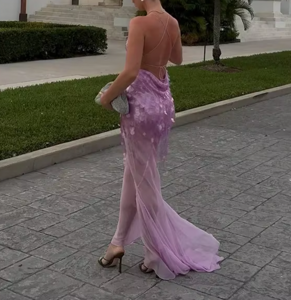 JANA LOW BACK PLUNGE SEQUIN DRESS