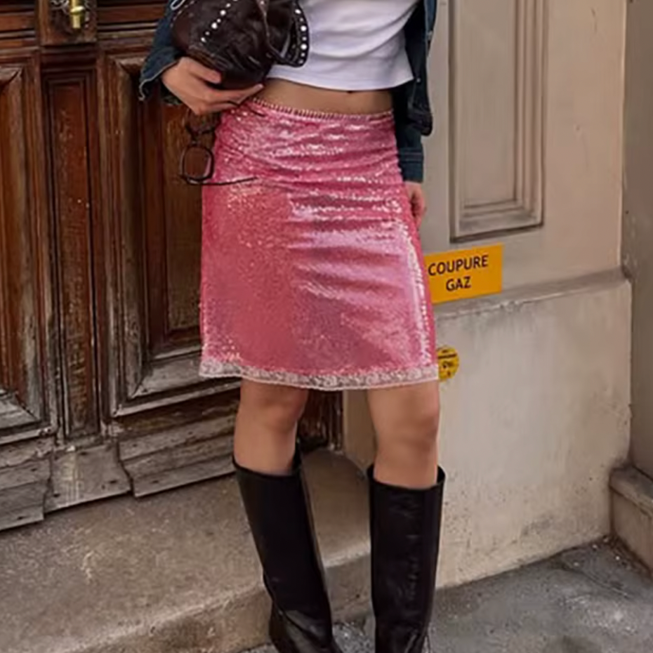 CARRIE PINK SEQUIN SHEER SKIRT