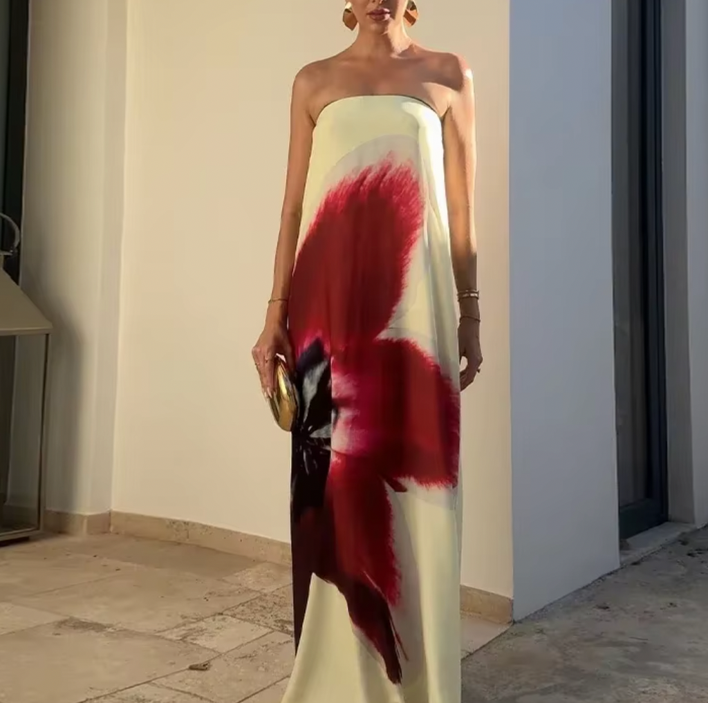 LUIGI STRAPLESS MAXI FLORAL DRESS