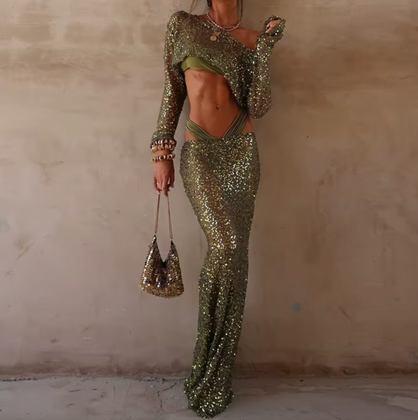 LUCA SEQUIN TOP AND SKIRT SET
