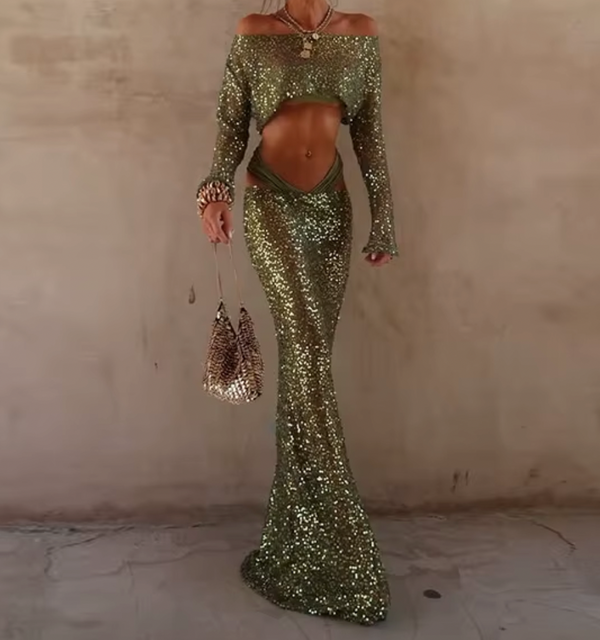 LUCA SEQUIN TOP AND SKIRT SET