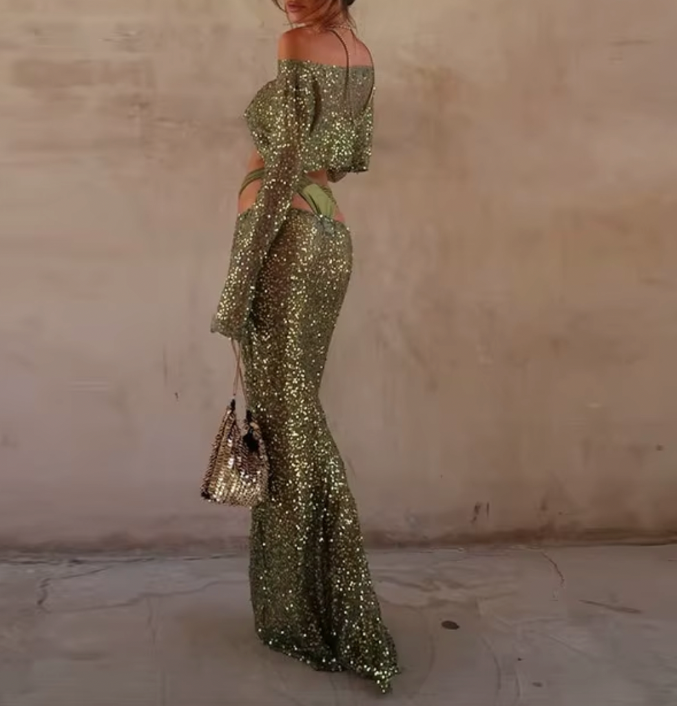 LUCA SEQUIN TOP AND SKIRT SET
