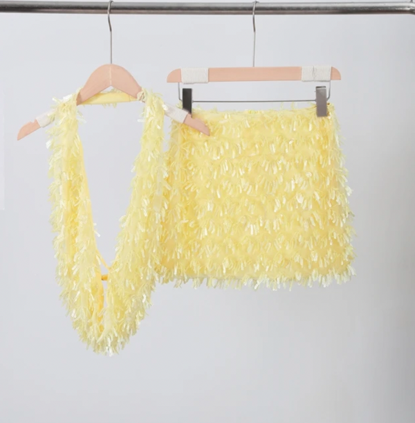 ROSS SEQUIN HALTER TOP & SKIRT SET