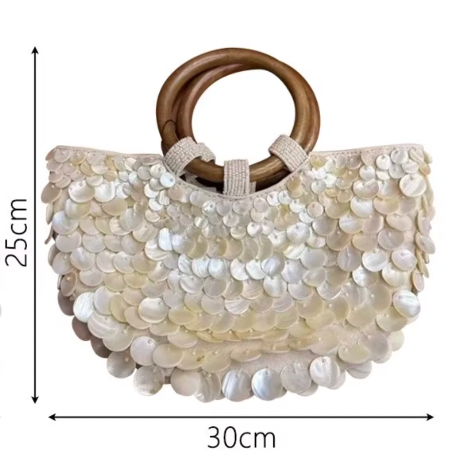 SHANNA SHELL BAG WITH WOODEN HANDLES
