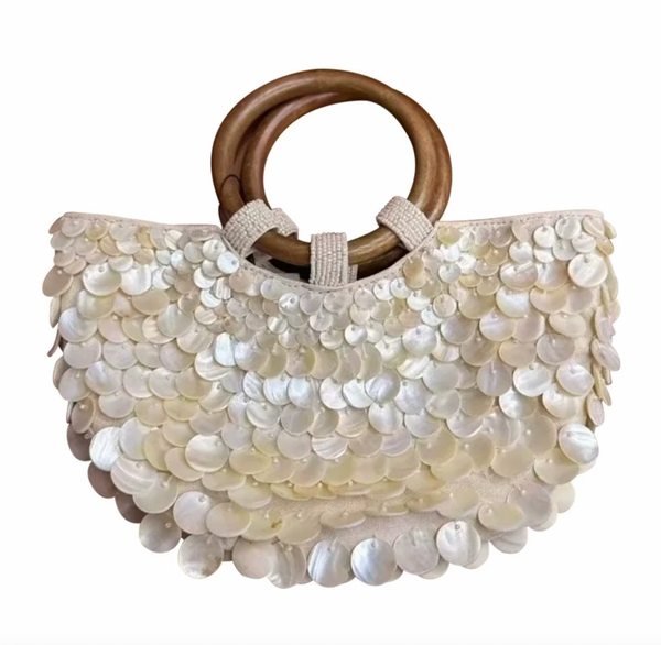 SHANNA SHELL BAG WITH WOODEN HANDLES