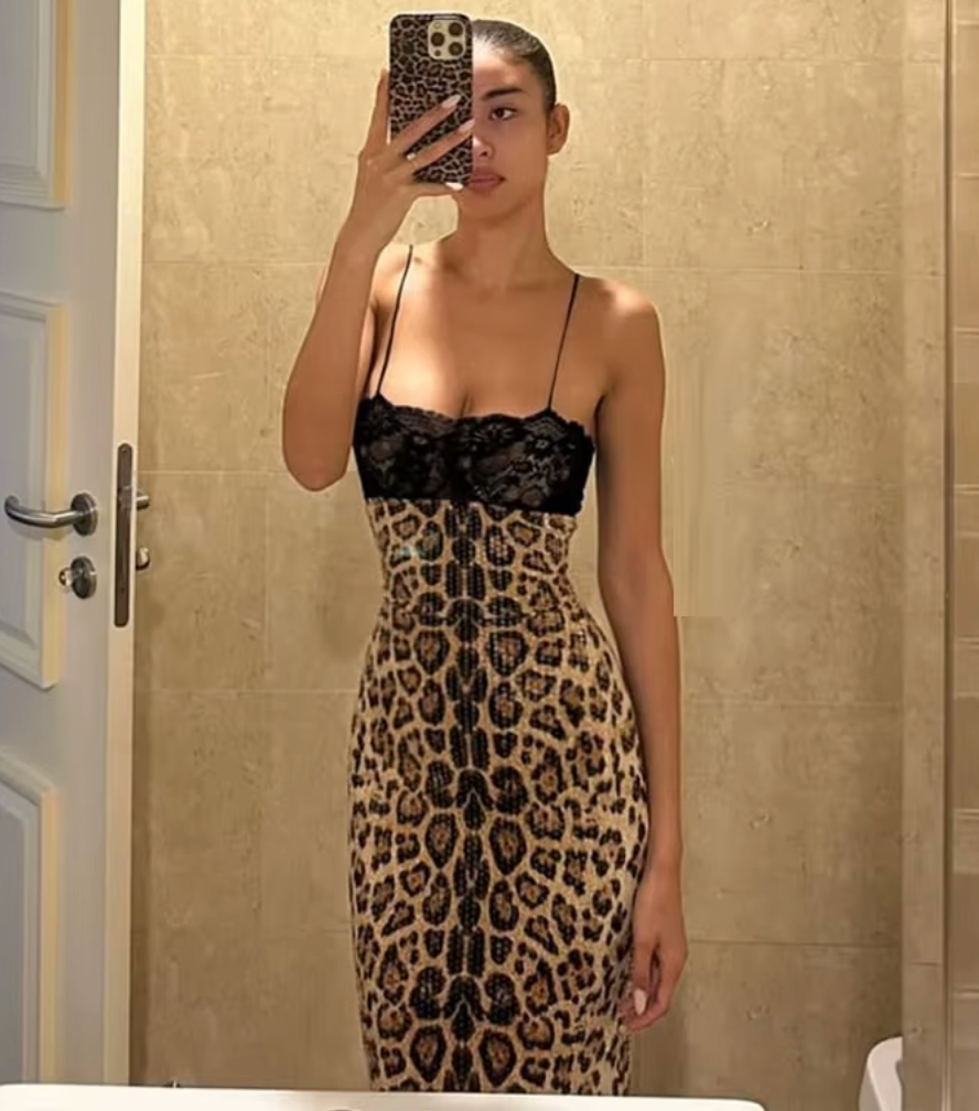 NOIR LEOPARD LACE MIDI DRESS