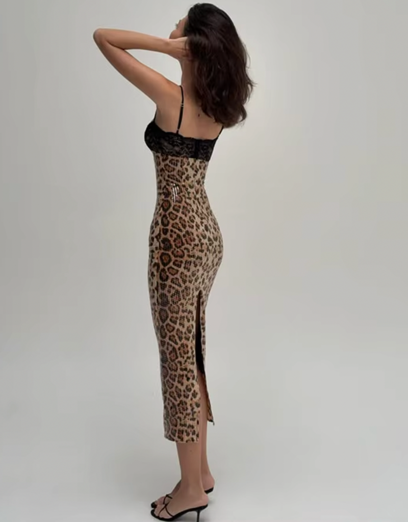 NOIR LEOPARD LACE MIDI DRESS