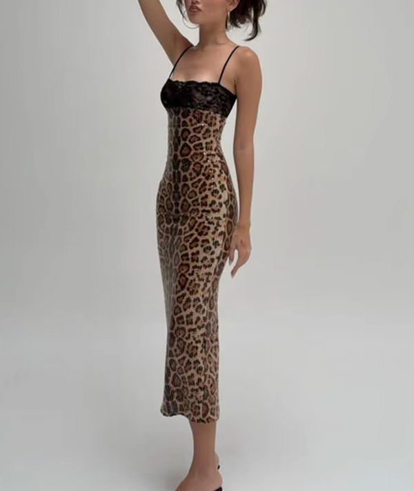 NOIR LEOPARD LACE MIDI DRESS