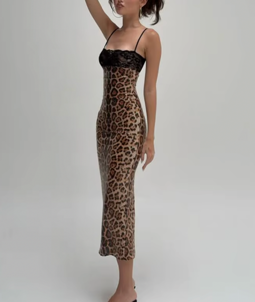 NOIR LEOPARD LACE MIDI DRESS