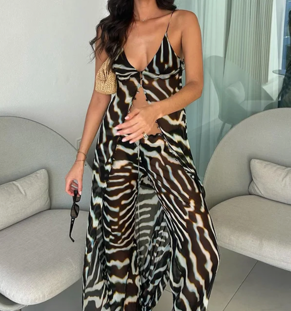 ARIA ZEBRA PRINT CHIFFON TOP AND PANT SET