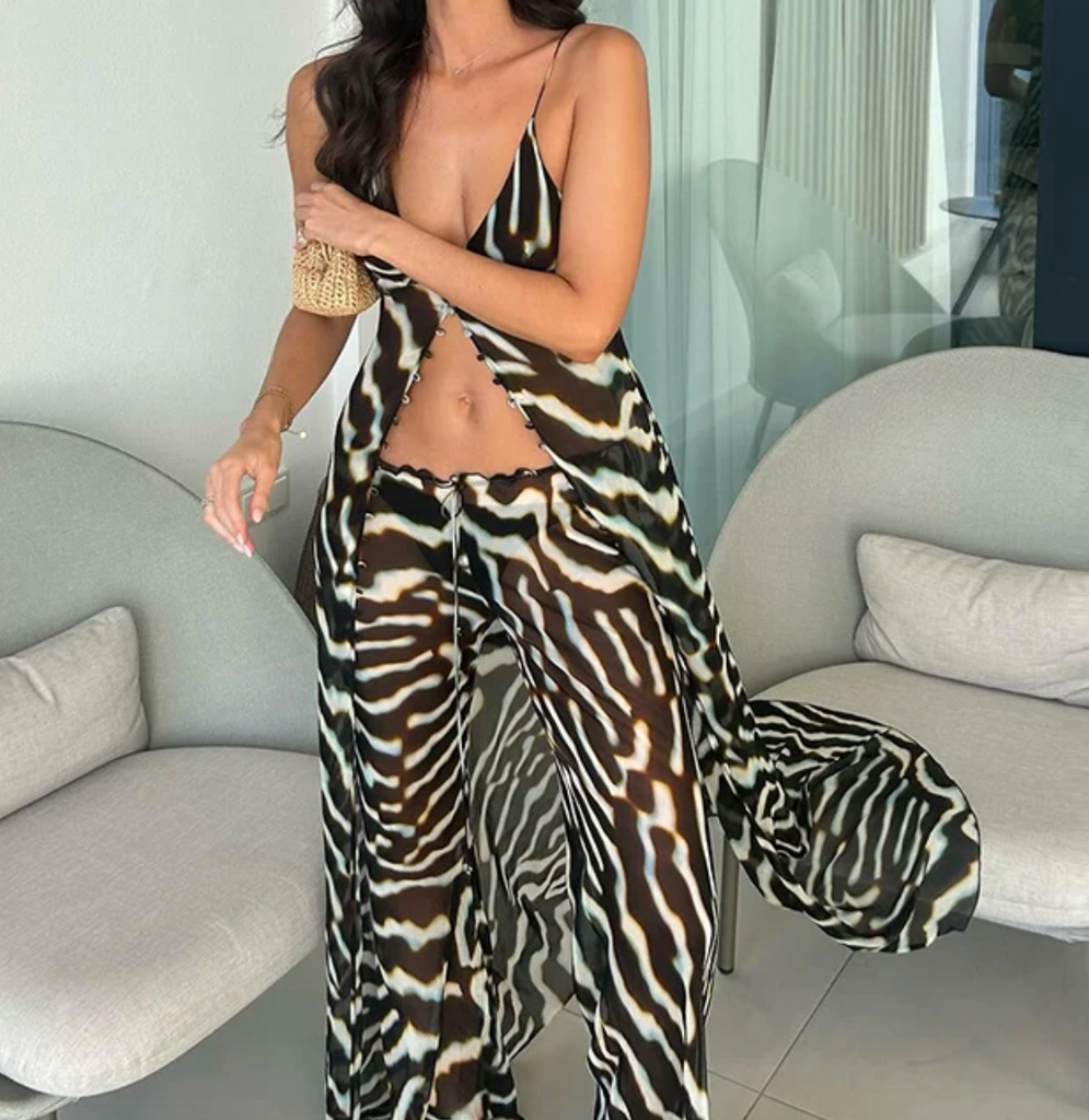 ARIA ZEBRA PRINT CHIFFON TOP AND PANT SET