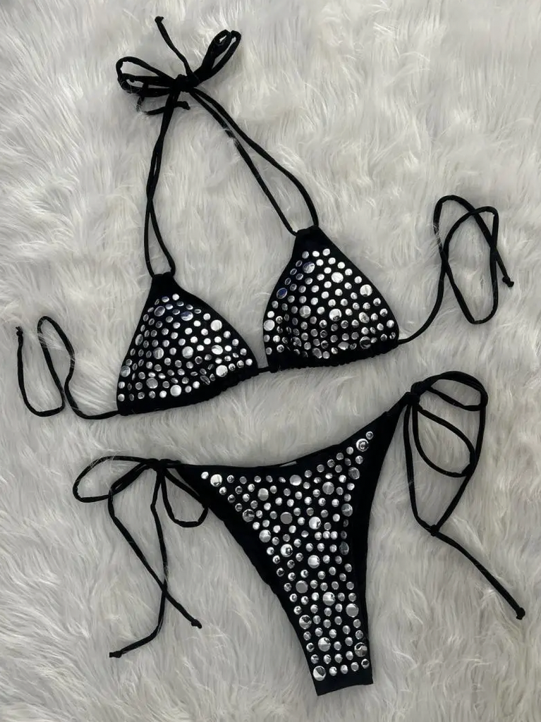 ONYX STUDDED STRING BIKINI SET