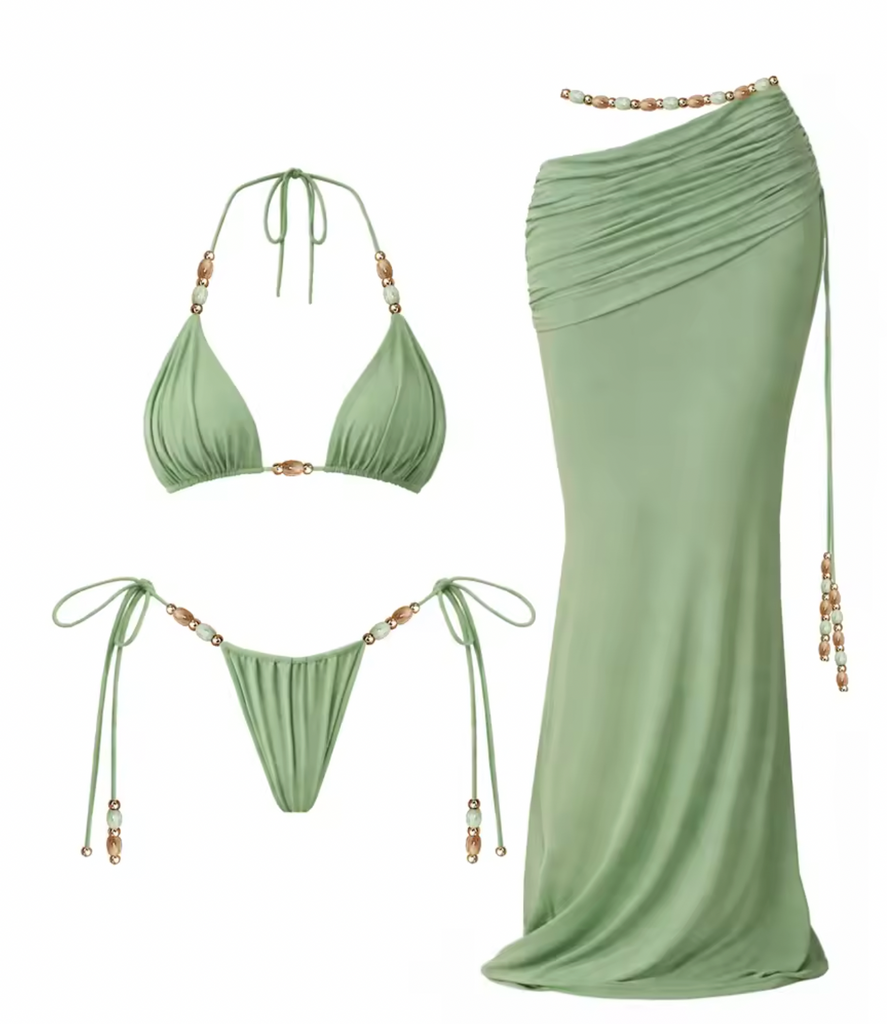 ZAYNE BEADED BIKINI SET W SKIRT