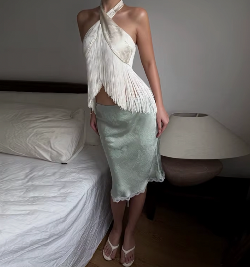 LUCIENNE FRINGE HALTER TOP