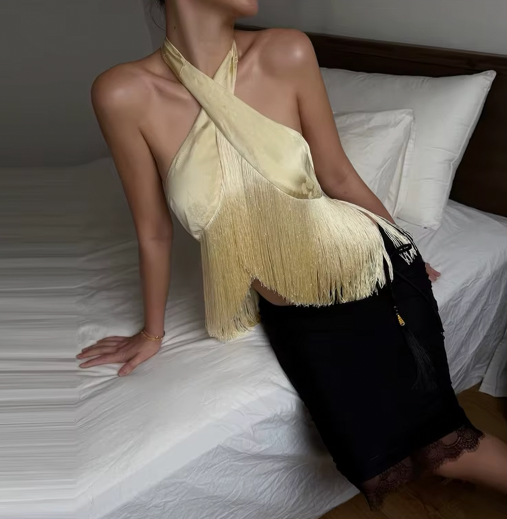 LUCIENNE FRINGE HALTER TOP