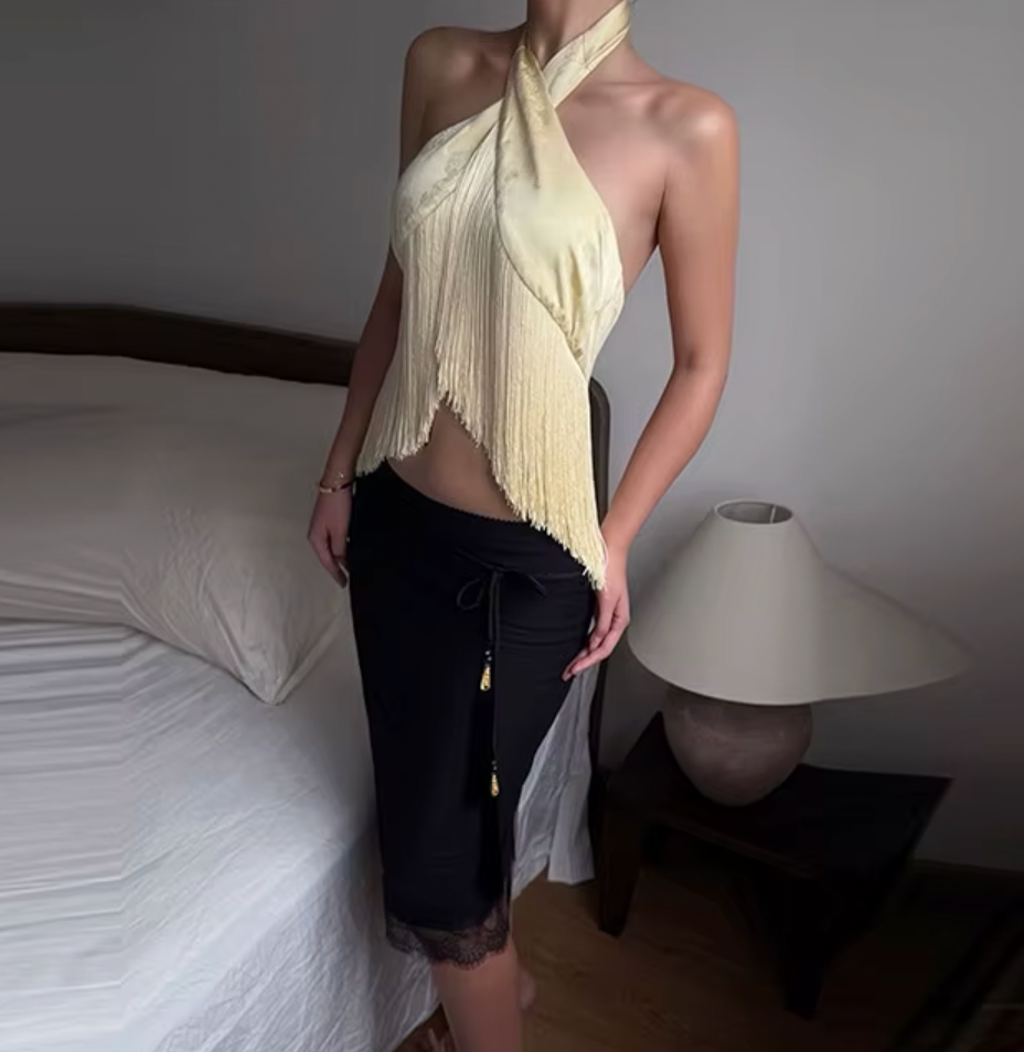 LUCIENNE FRINGE HALTER TOP