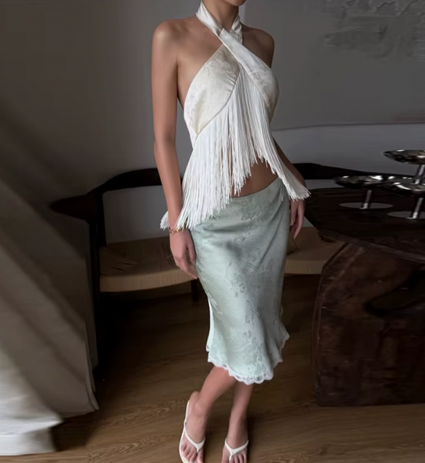 LUCIENNE FRINGE HALTER TOP