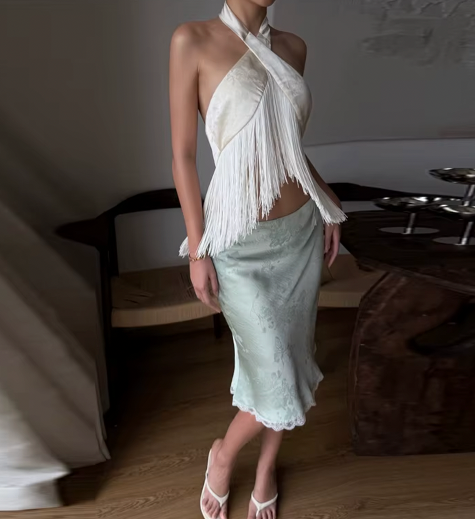 LUCIENNE FRINGE HALTER TOP
