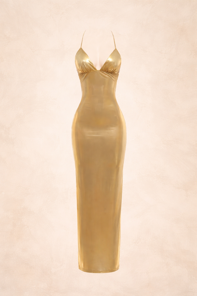 AURELIA BUTTERFLY BACK GOLD MAXI DRESS