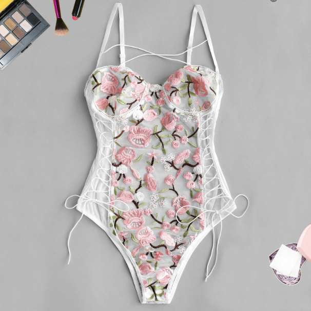 JAS EMBROIDERED FLORAL BODYSUIT LINGERIE | BRIDAL LINGERIE